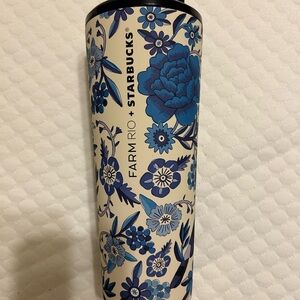 Starbucks 24 oz. Tumbler with Blue and Cream Floral Accents